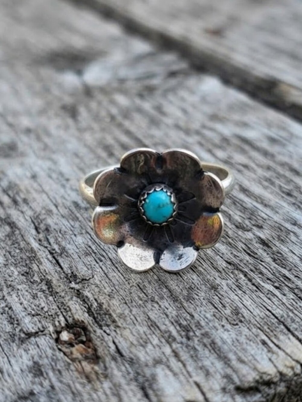 Sterling Silver Native Turquoise Flower Ring